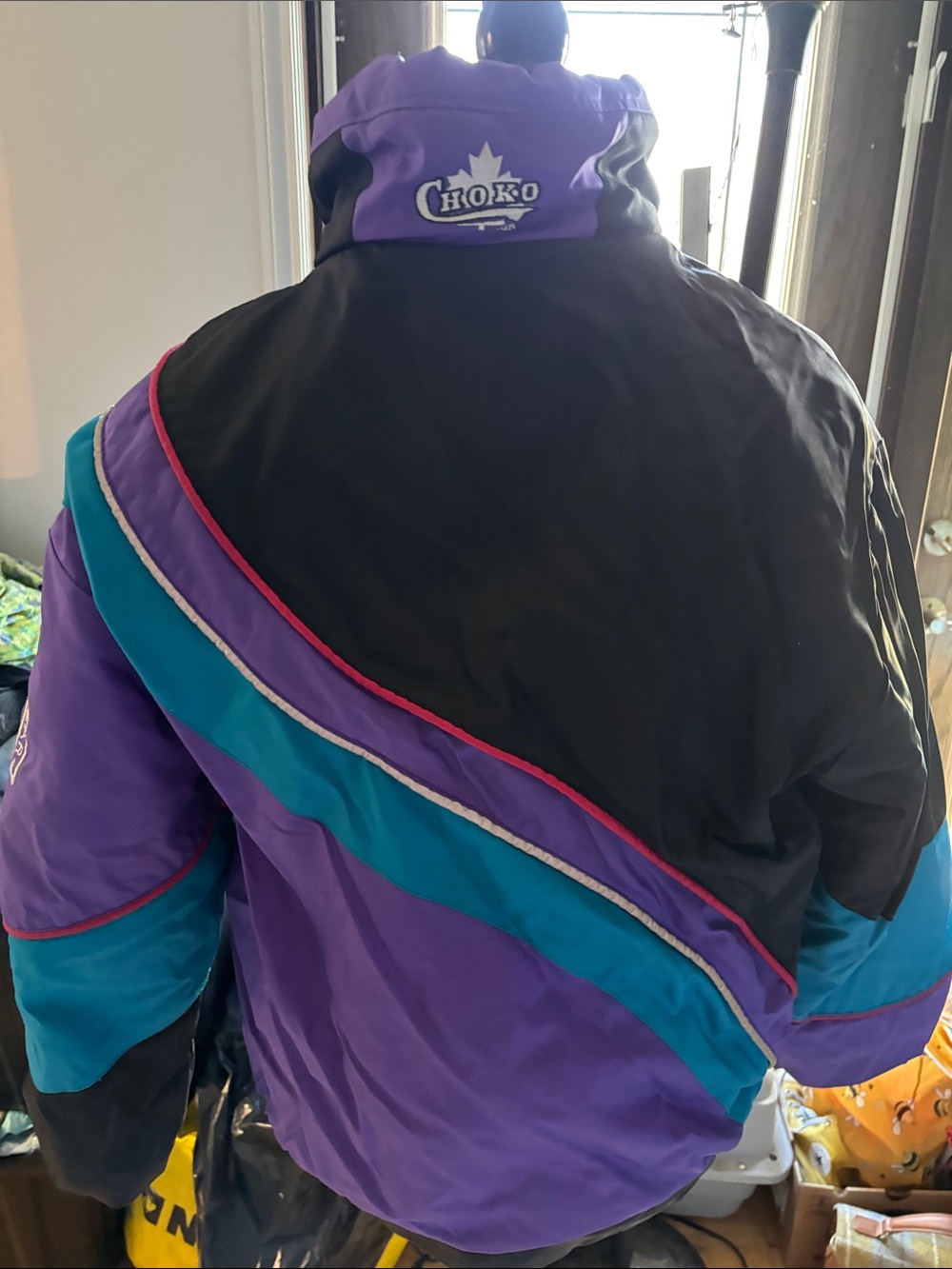 Choko Colorblock Ski Jacket in Black, Purple & Teal - Picture 2 of 5